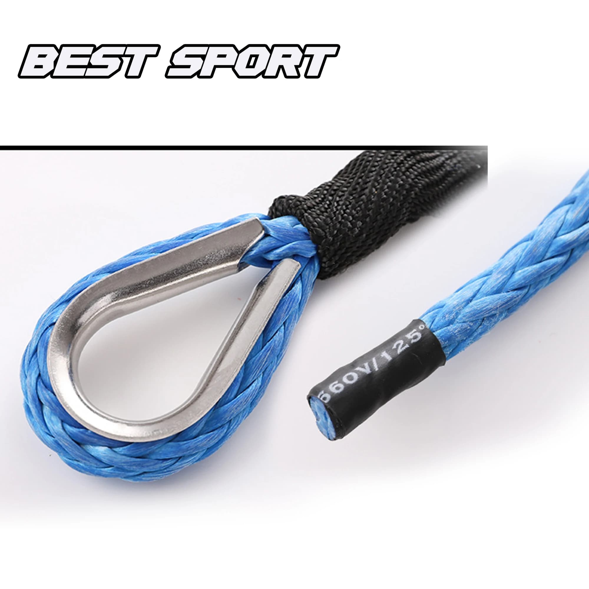 Meilleur Sport 6mm x 15m 7700LBs câble de ligne de treuil synthétique avec manchon de protection noi