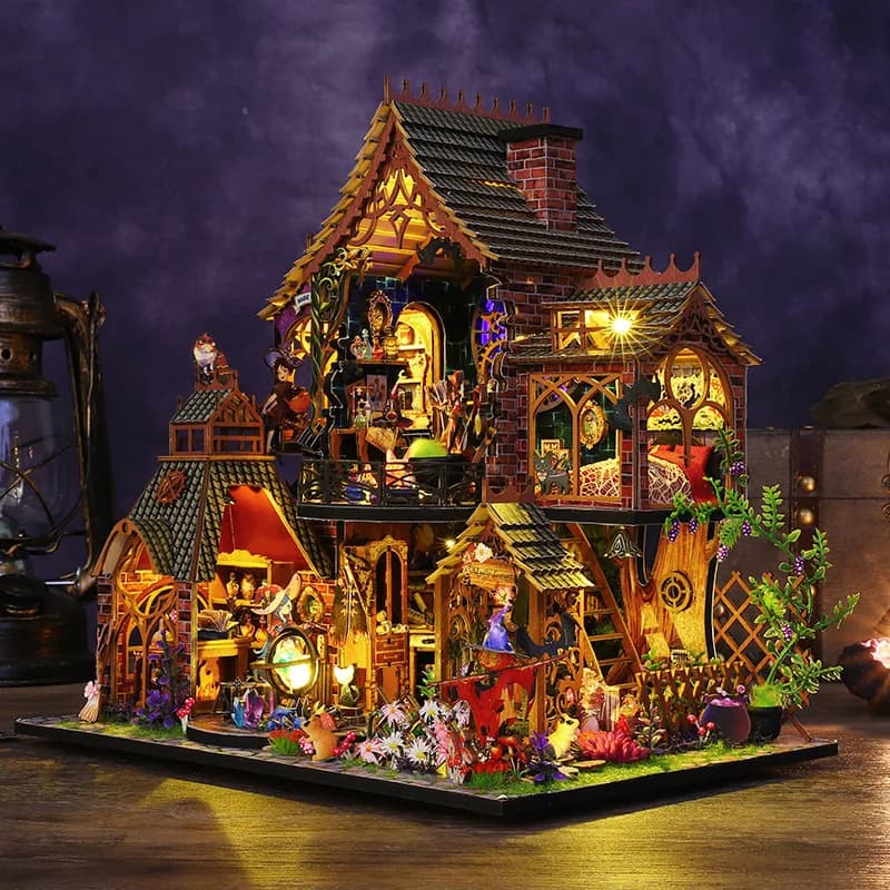 Puzzle 3D en Bois DIY Maison de l'Elfe de la Forêt Magique, Modèle de Jouet à Assembler à la Main, S