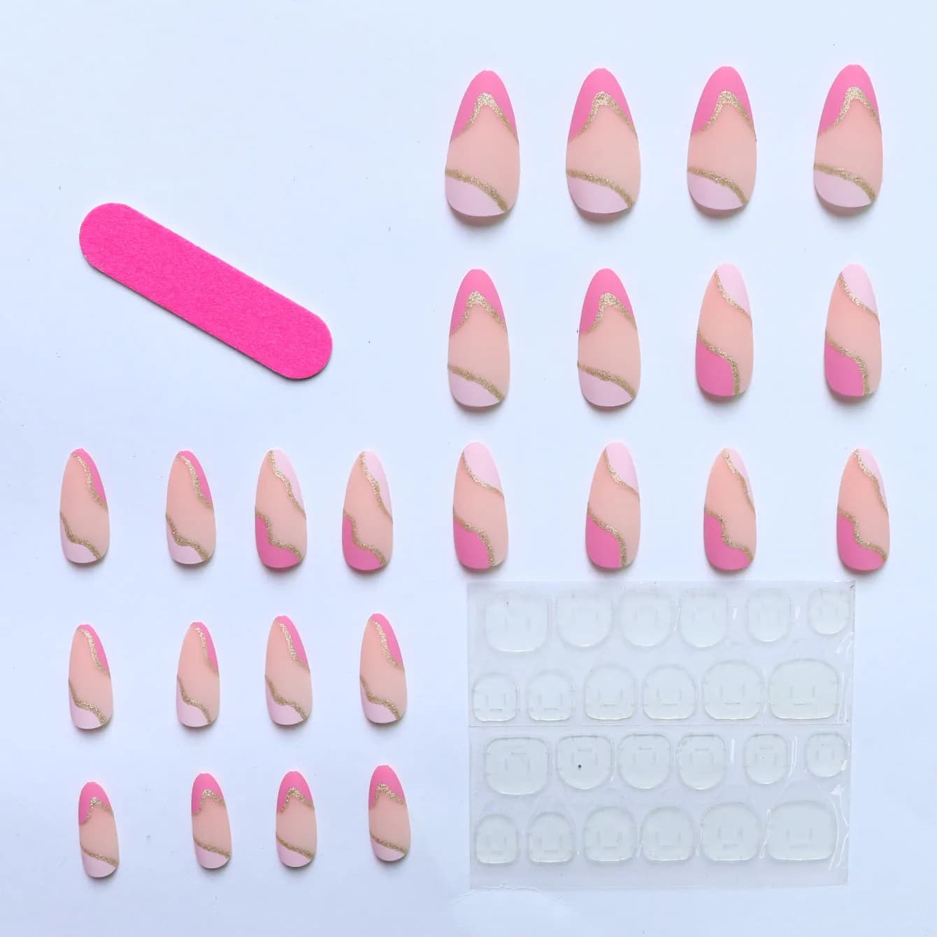 Faux ongles en amande, 24 pièces, améliorent instantané votre look, rose et blanc, déposés par des l