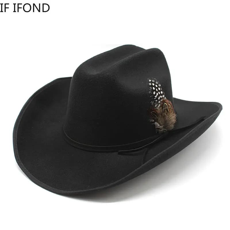 Chapeau de cowboy occidental à large bord pour homme, casquettes d'église Everche, Fascinateur vinta