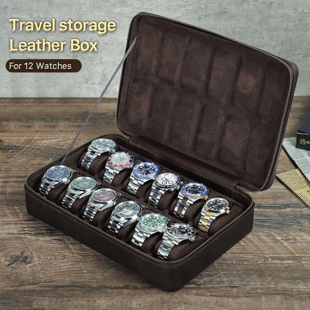 Étui de montre de luxe en cuir véritable pour hommes, boîte de rangement de bijoux, boîte de voyage 
