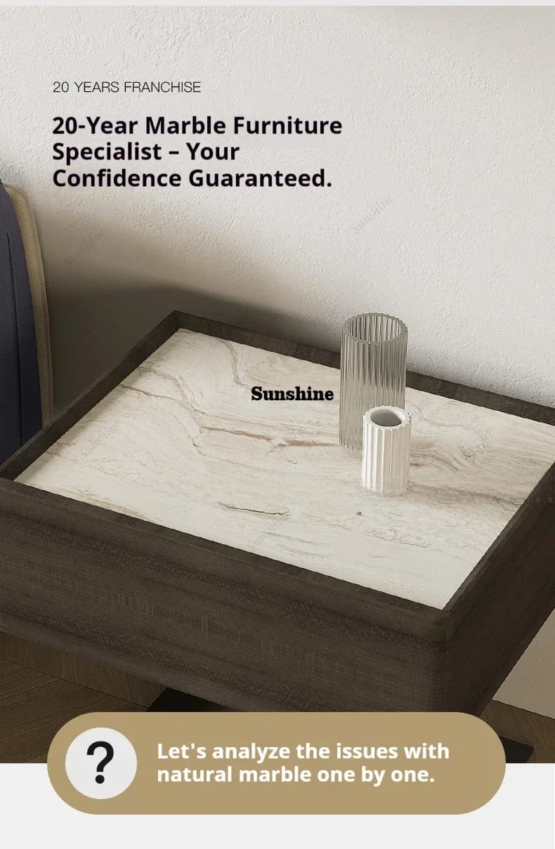 Table de chevet minimaliste en bois massif TS, table de chevet design avec plateau en marbre naturel
