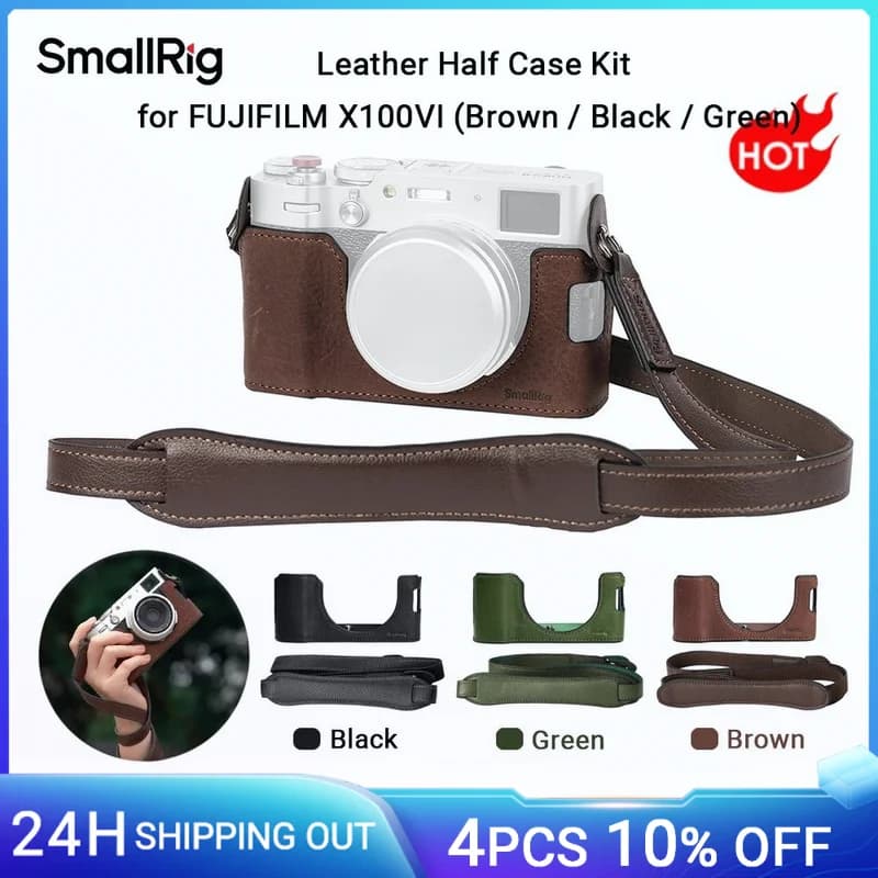 SmallRig X100VI Kit demi-cuir avec bandoulière, étui demi-cuir pour appareil photo en cuir de style 