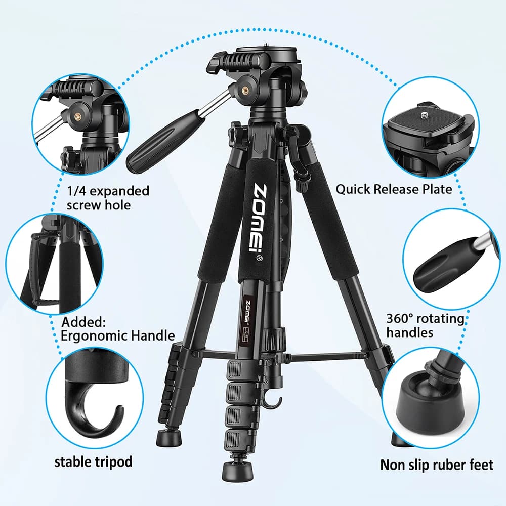 Zomei Q188 188 cm accessoires de photographie professionnels caméra vidéo trépied DSLR pour téléphon
