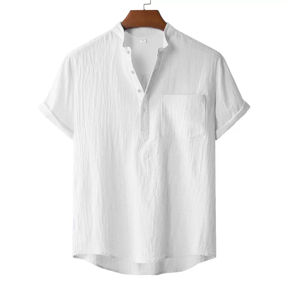 T-shirt d'été en coton et lin pour hommes, Style plage, manches courtes, col Henley, vacances hawaïe