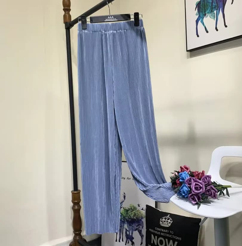 Pantalon plissé taille haute décontracté pour femme grande taille, pantalon large d'été, pantalon pl