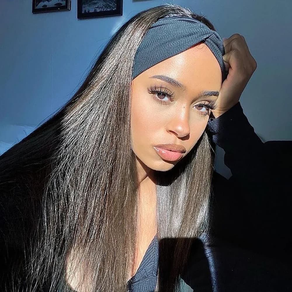 Bandeau perruque cheveux humains os droit perruques de cheveux humains pleine Machine faite péruvien