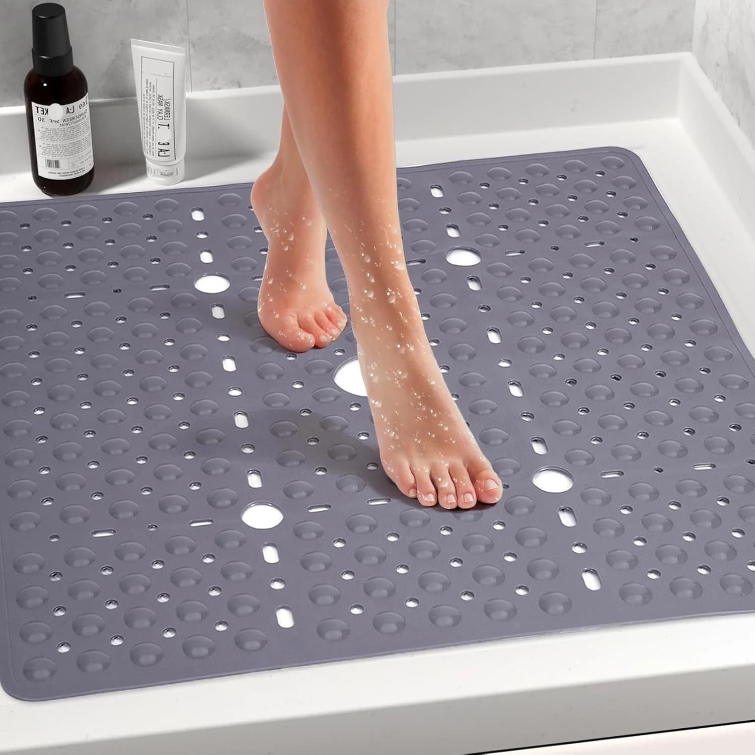 Tapis de douche carré, 69x69cm Extra large pour l'intérieur de la douche, Tapis de bain antidérapant