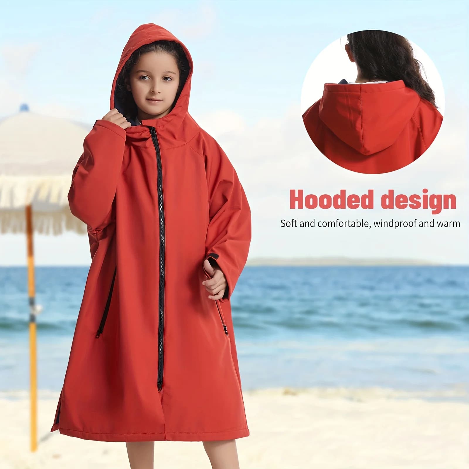 Mutao Poncho de Surf imperméable et coupe-vent, Robe à langer chaude d'extérieur à manches longues a