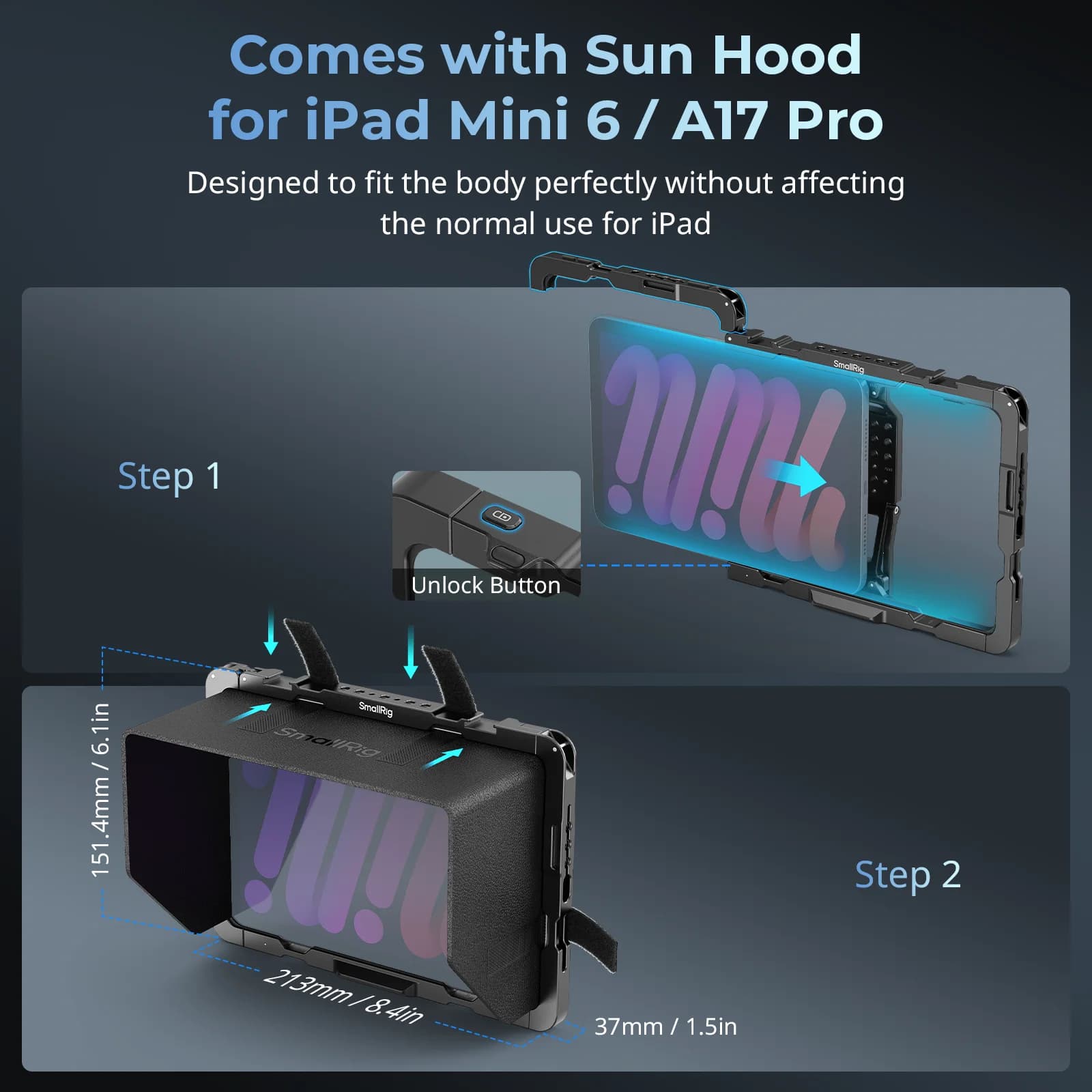 SmallRig-Pare-soleil Velcro pour iPad Mini 6 / A17 Pro, avec poignées amovibles, compatible avec Qui