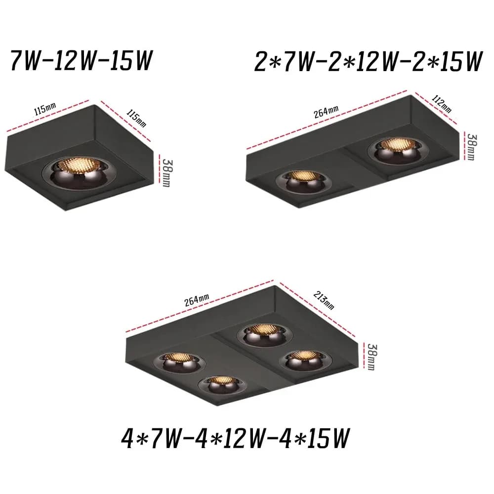 Plafonnier LED carré COB projecteurs Dimmable 12W15W 1-2-4 tête puce Anti-éblouissement Downlight pl