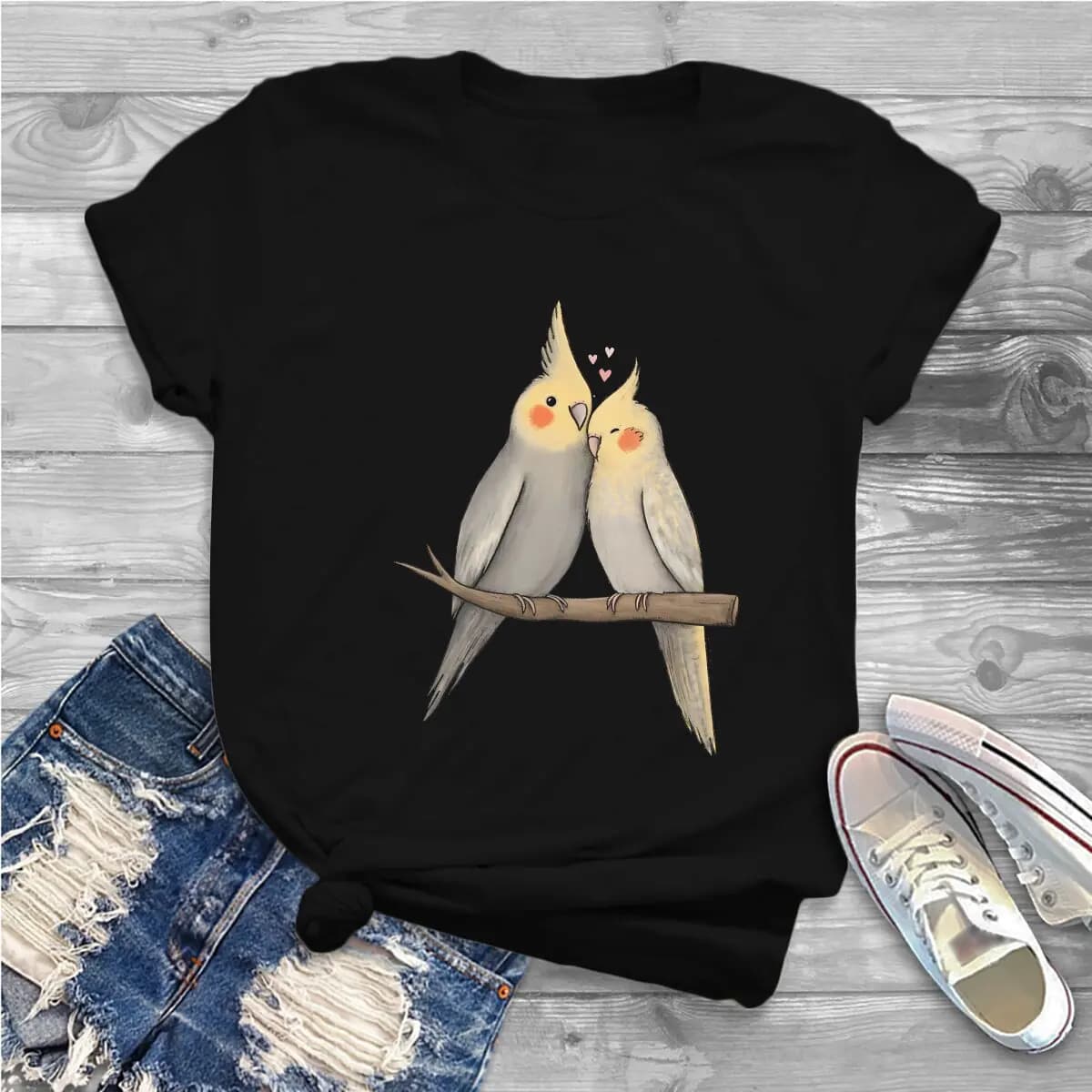 Cockatiel câlin t-shirt pour filles perroquet oiseaux animal de compagnie Y2k t-shirts Harajuku dame