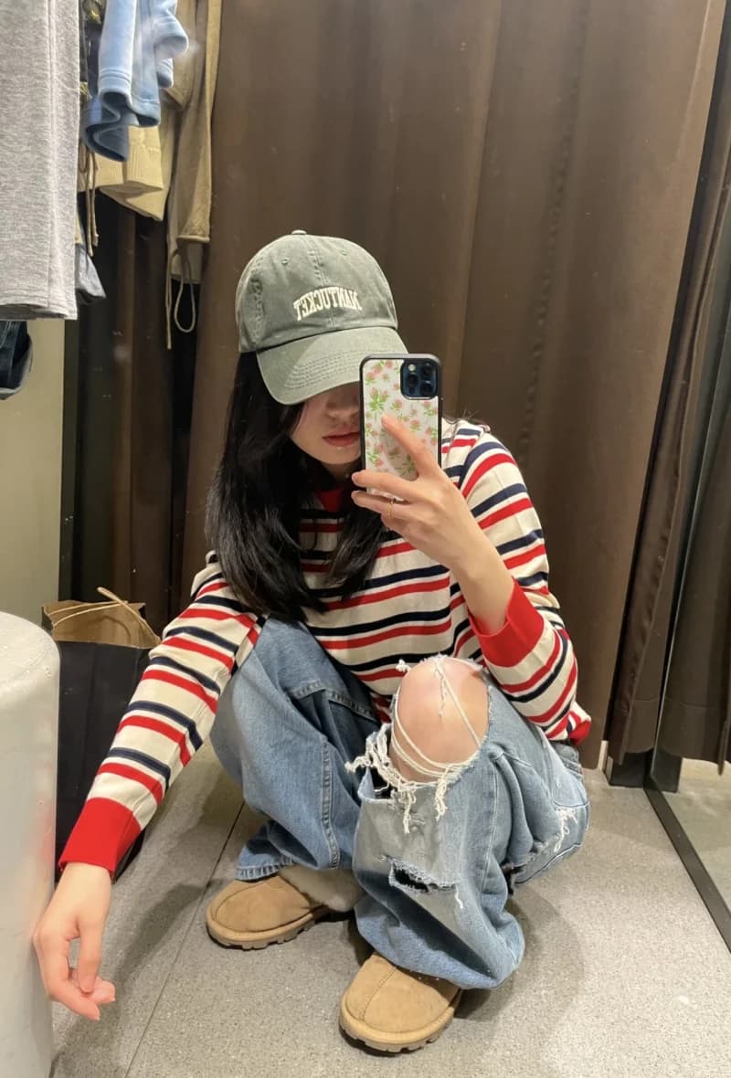 ETJ 2025 femmes nouvelle mode de rue taille pliable taille moyenne jean déchiré délavé version ample
