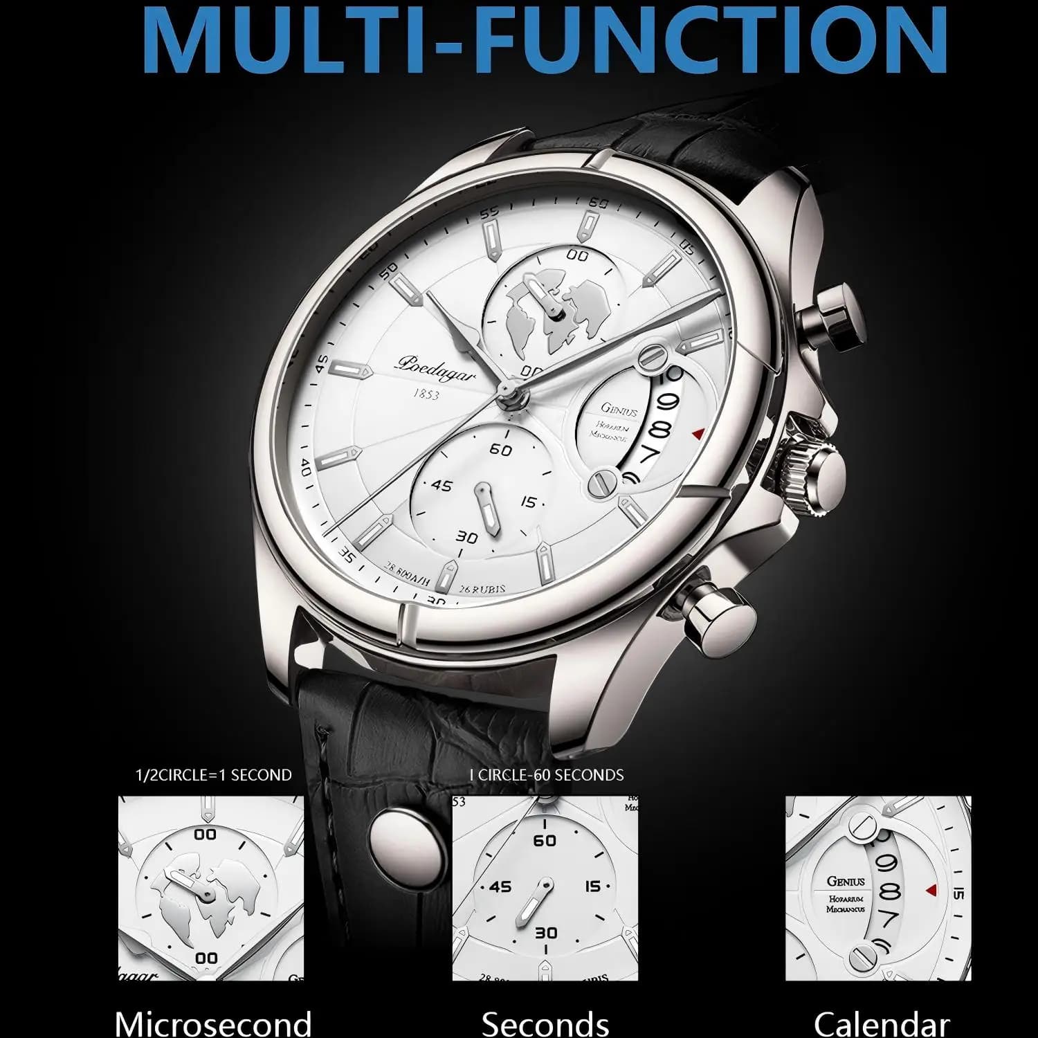 POEDAGAR luxe homme montre-bracelet chronographe Date étanche en cuir hommes montre décontracté Quar