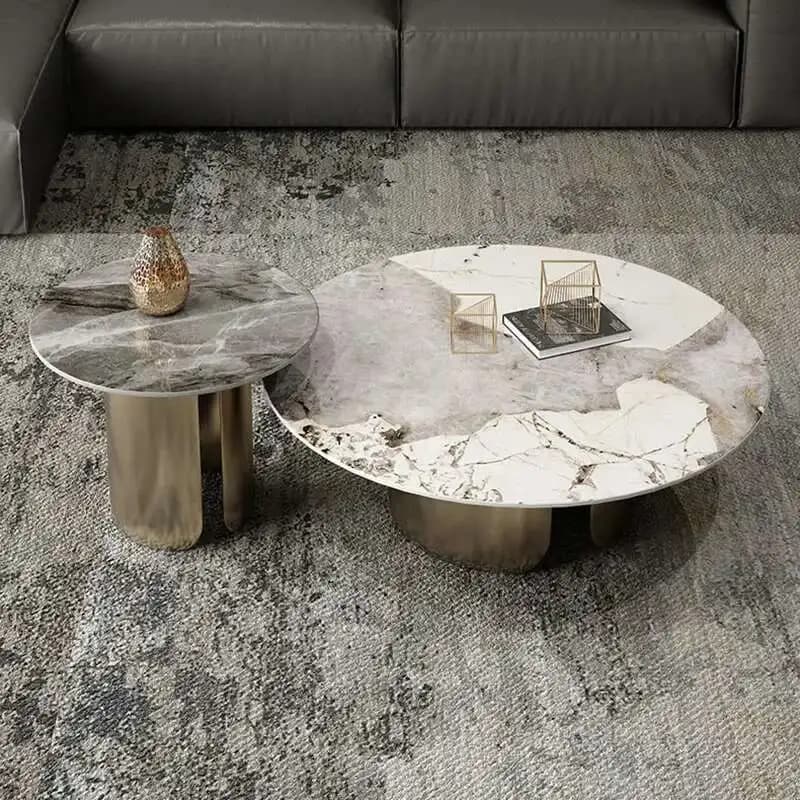 Tables basses minimalistes modernes effet marbre rond Table d'appoint en métal blanc Simple luxe Mes
