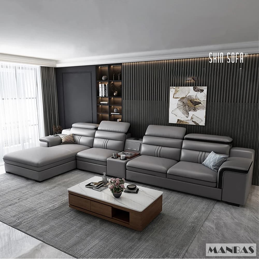 MINGDIBAO-Canapé sectionnel en cuir avec porte-gobelet, USB, repose-sauna réglable, haut-parleur Blu