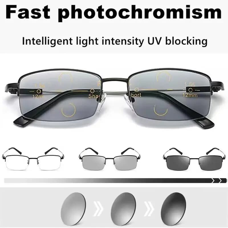 Lunettes de lecture photochromiques progressives en alliage de titane pour femmes et hommes, multi-f