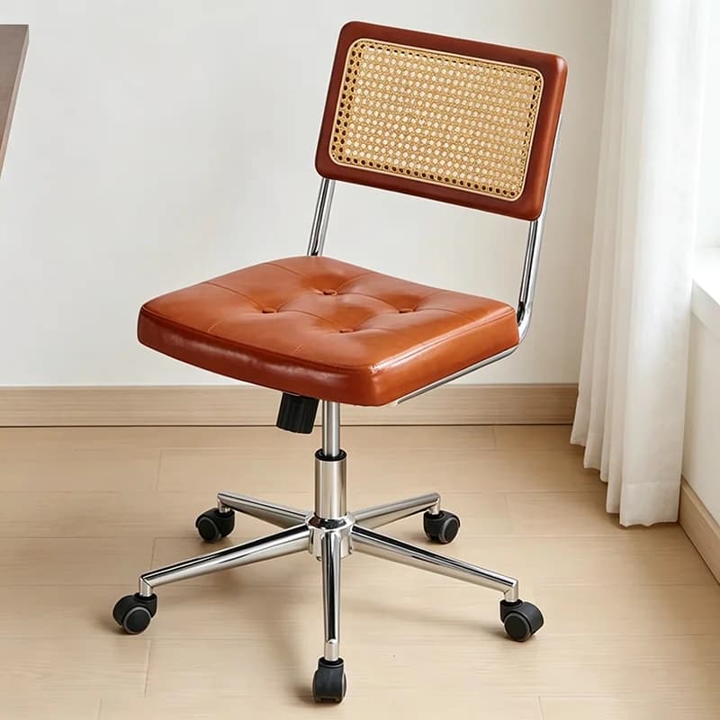 Chaise de Bureau Rétro en Cuir avec Fonction de Bascule, Fauteuil d'Étude Simple avec Dossier à Comc