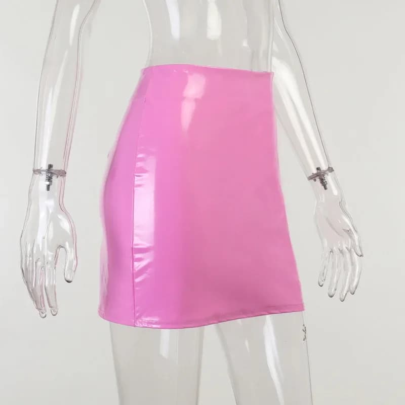 Jupe crayon en PVC pour femmes, bureau d'été, 4XL 5XL, Latex, cuir verni, rose, jupes courtes, Sexy,