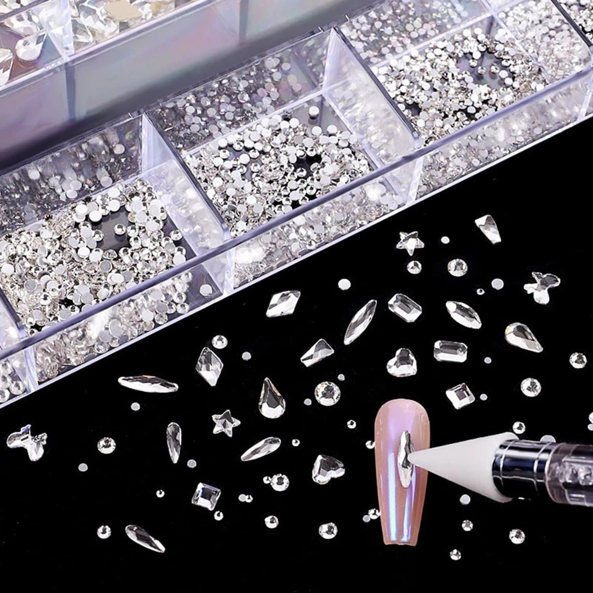 21 grille nail art diamant fond plat verre diamant multi-style diamant de forme spéciale brillant on