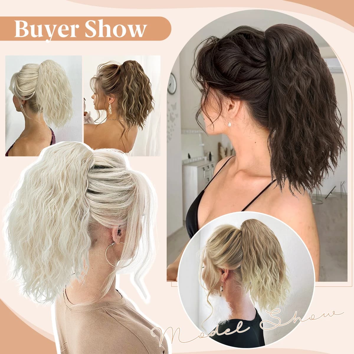 Pince à griffe bouclée synthétique en queue de cheval Blonde brun postiche courte 13 "faux cheveux f