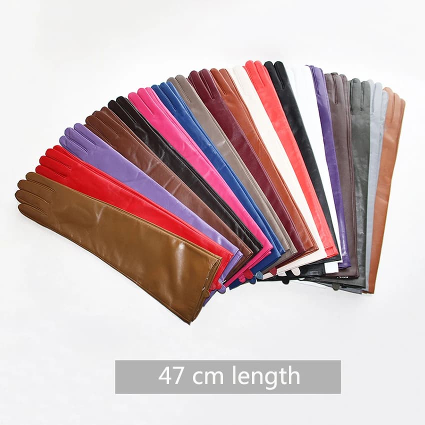 Gants longs en cuir pour femmes, couleur mouton, Section fine sur le coude, doublure longue en velou