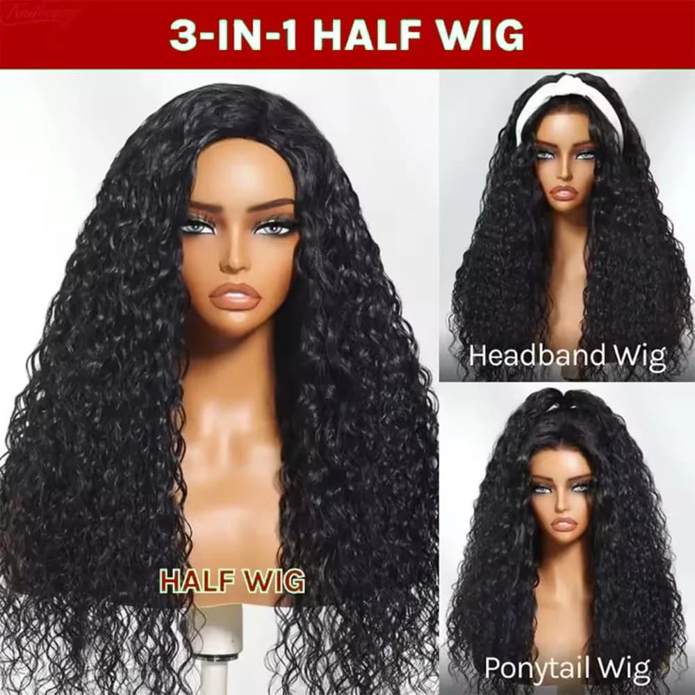 16 pouces bouclés demi perruque cheveux humains 3 en 1 sans couture rabat sur demi perruque cheveux 