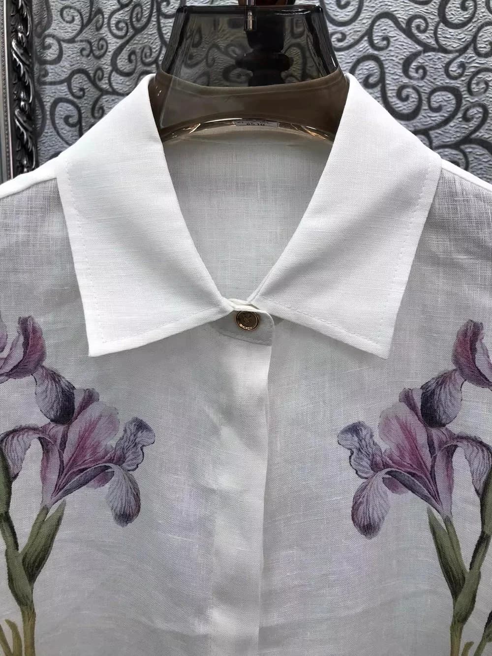 Chemisier 100% Lin pour Femme, Style Printemps-Été 2026, Col Rabattu, Imprimé Floral Violet, Manches