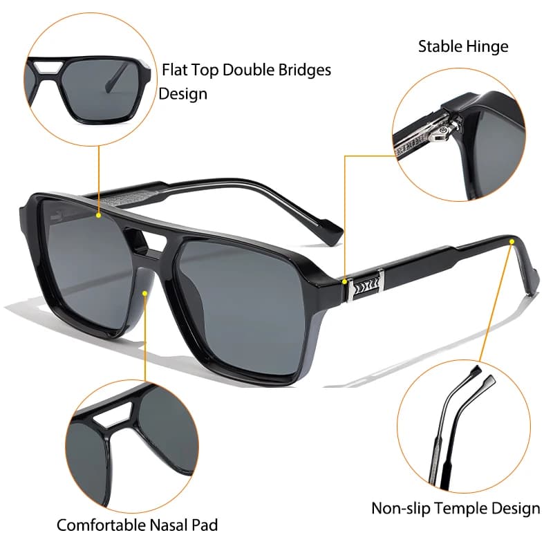 Lunettes de soleil rétro punk CATERSIDE pour hommes, monture carrée, dessus plat, double pont, lunet