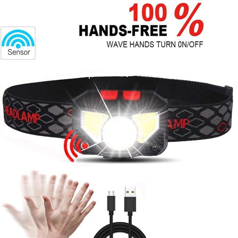 6 Modes capteur de mouvement XPE + COB LED lampe frontale lampe de poche USB Rechargeable étanche Ca