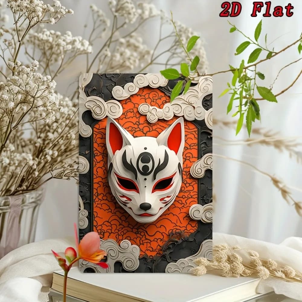 Masque Kitsune japonais en métal, enseigne murale en aluminium, pour salle de sport, salle de bain, 
