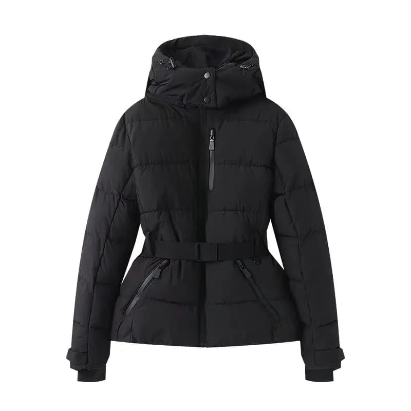Manteaux Parkas de Sport rembourrés à capuche pour femmes, taille haute, avec ceinture, élégants, ép