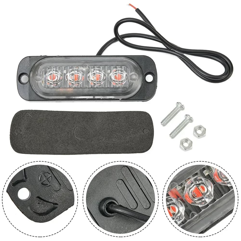 Voyant d'avertissement 12 V à 4 LED – Lampe rouge antibrouillard pour travaux d'urgence de sécurité 