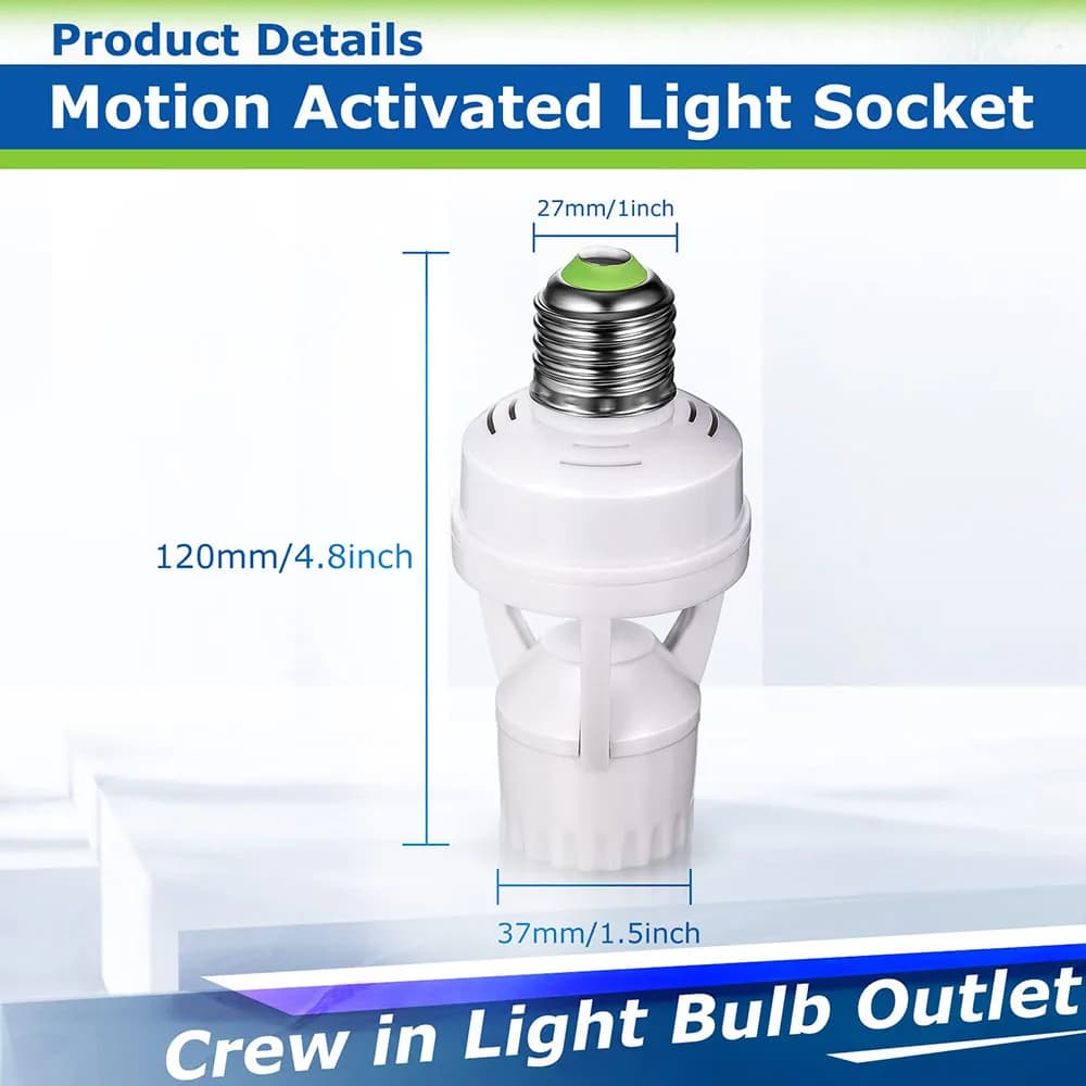 Convertisseur de douille AC100-240V E27 avec capteur de mouvement PIR Ampoule LED E27 Base de lampe 