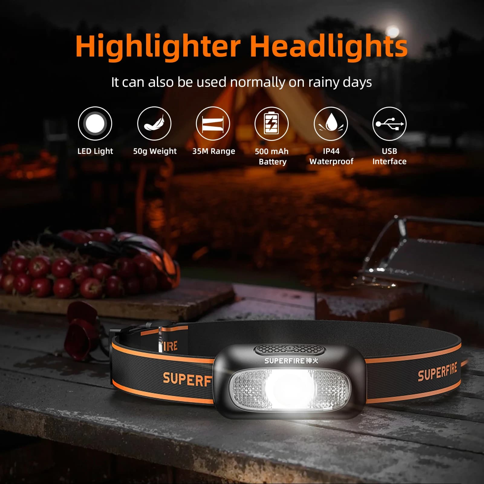 Lampe frontale LED rechargeable puissante SUPERFIRE HL05 Series Mini avec capteur, idéale pour la pê
