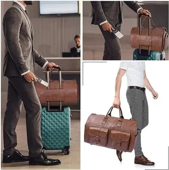 Sac de voyage d'affaires en cuir PU pour homme, grand sac de voyage convertible 2-en-1, imperméable,