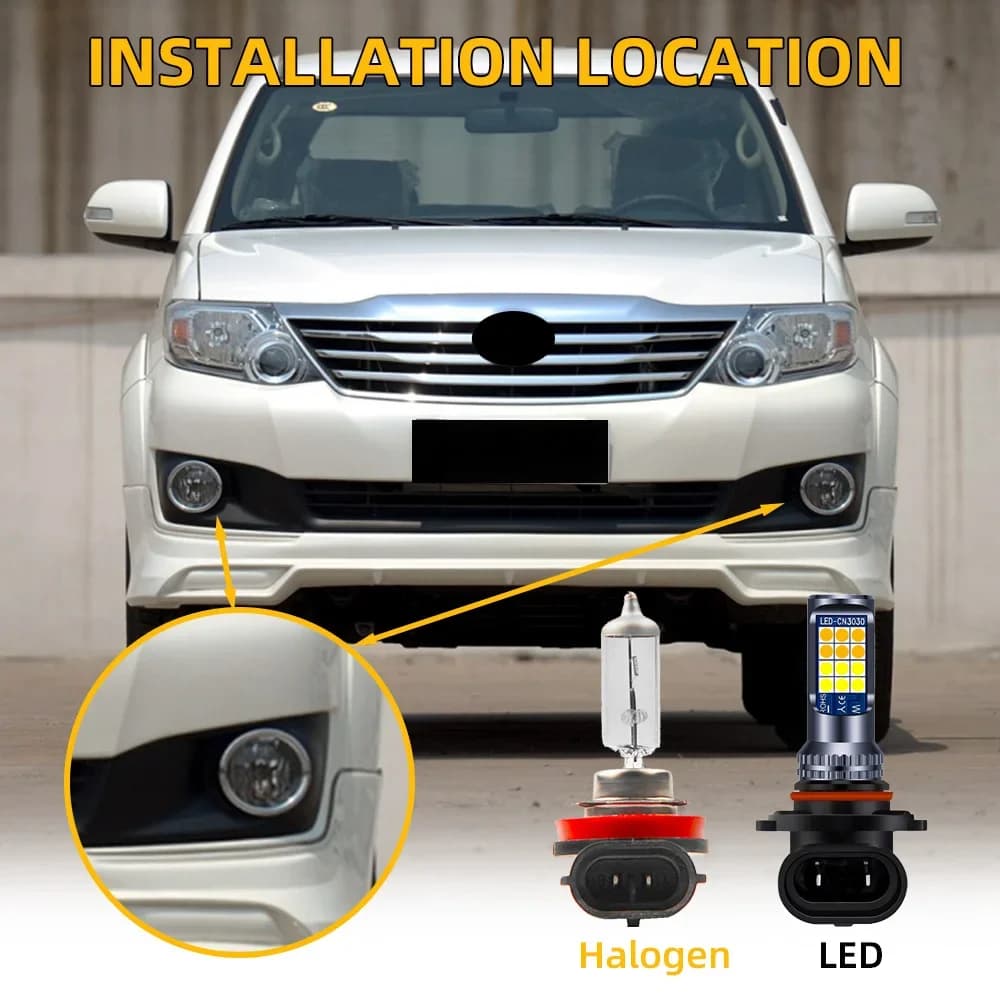 Ampoules antibrouillard LED pour Toyota Fortuner 2012 2013 2014 2015, feu de conduite avant blanc Ca