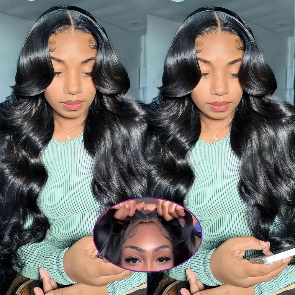Perruque sans colle Abijale en cheveux humains, prête à porter, avec dentelle frontale HD transparen