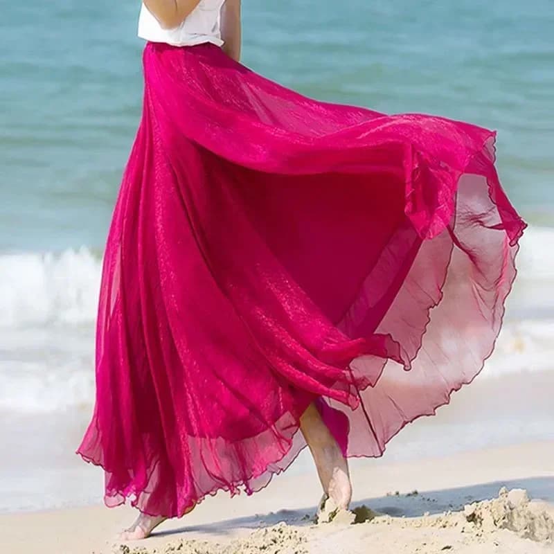 Longue jupe portefeuille en mousseline de soie plissée pour femmes, tenue de plage, taille haute, pl
