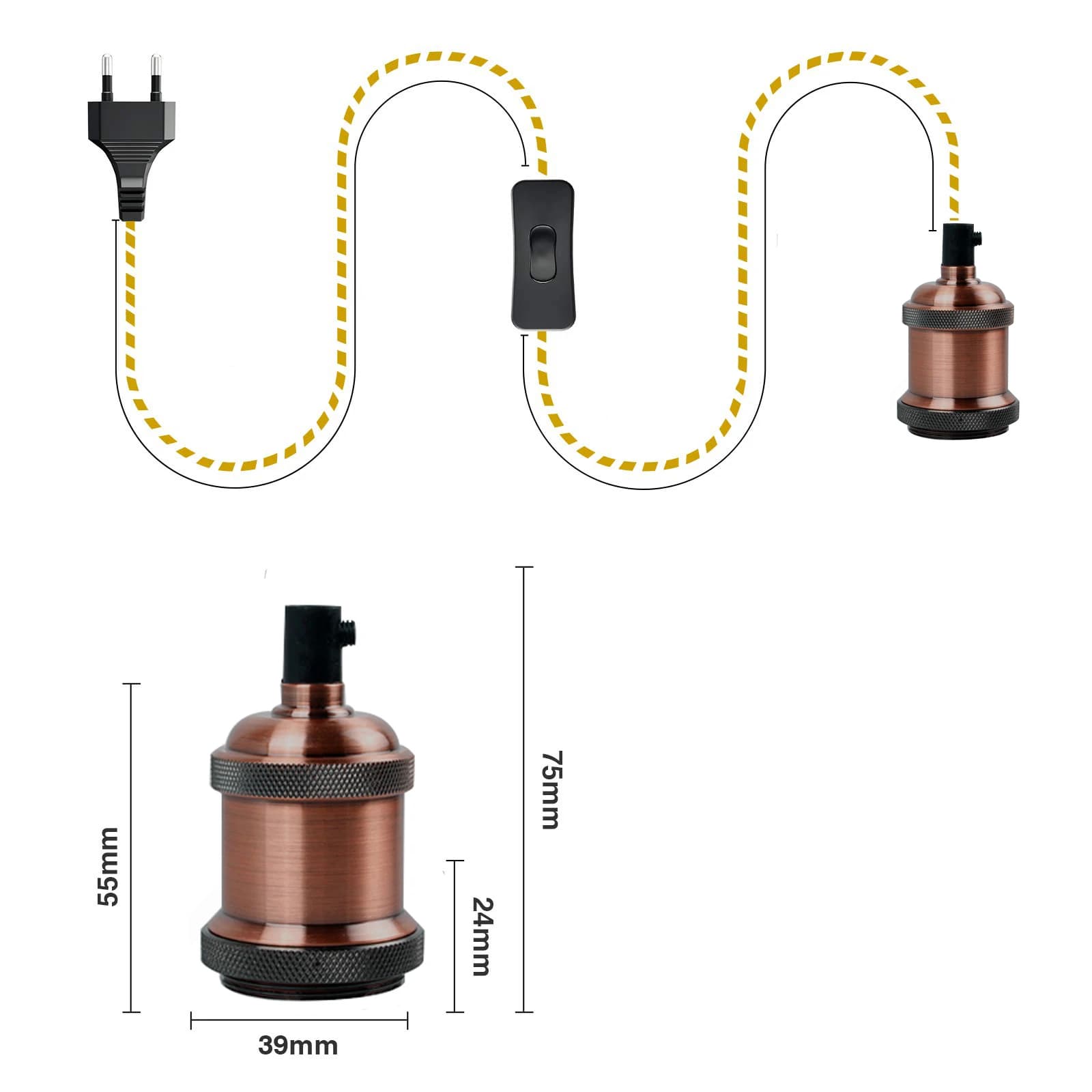 Cordon d'alimentation pour lampe suspendue Edison, cordon torsadé en chanvre, support de lampe E26 E