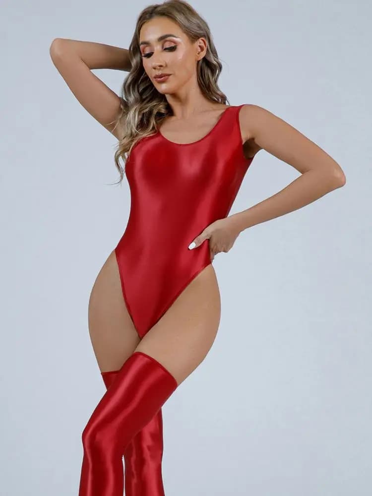 Maillot de bain brillant, coupe haute, string, collants, élastique, Catsuit, athlétique, gymnastique