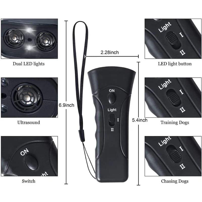 Répulsif anti-aboiement pour chien, dispositif d'entraînement, LED, ultrasons, extérieur, lampe flas