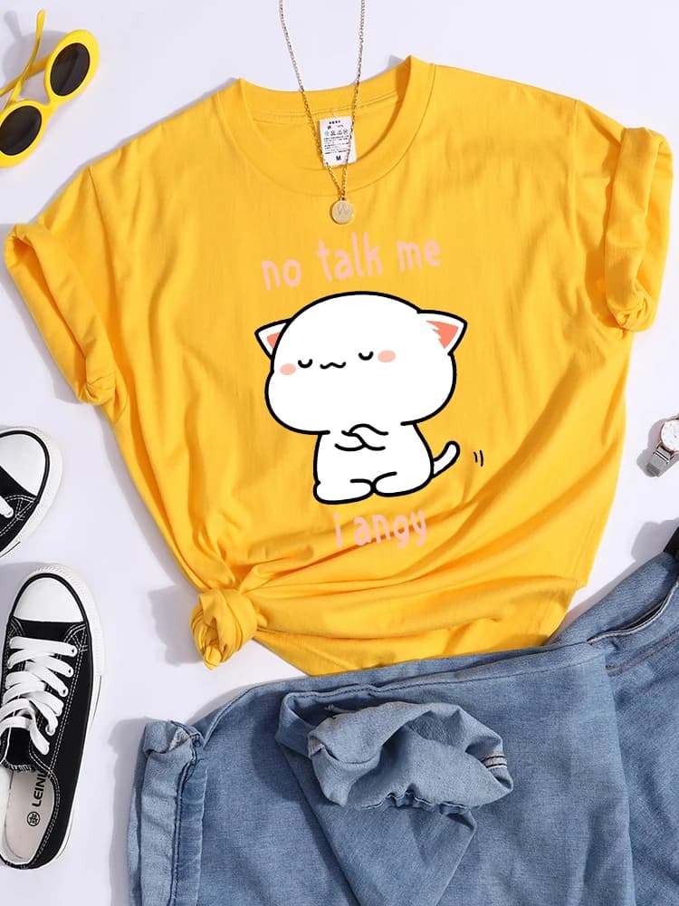 No Talk Me I Angy Arrogant Cat Kawaii T-Shirt femmes mode rue haut court Hip Hop Cool vêtements été 