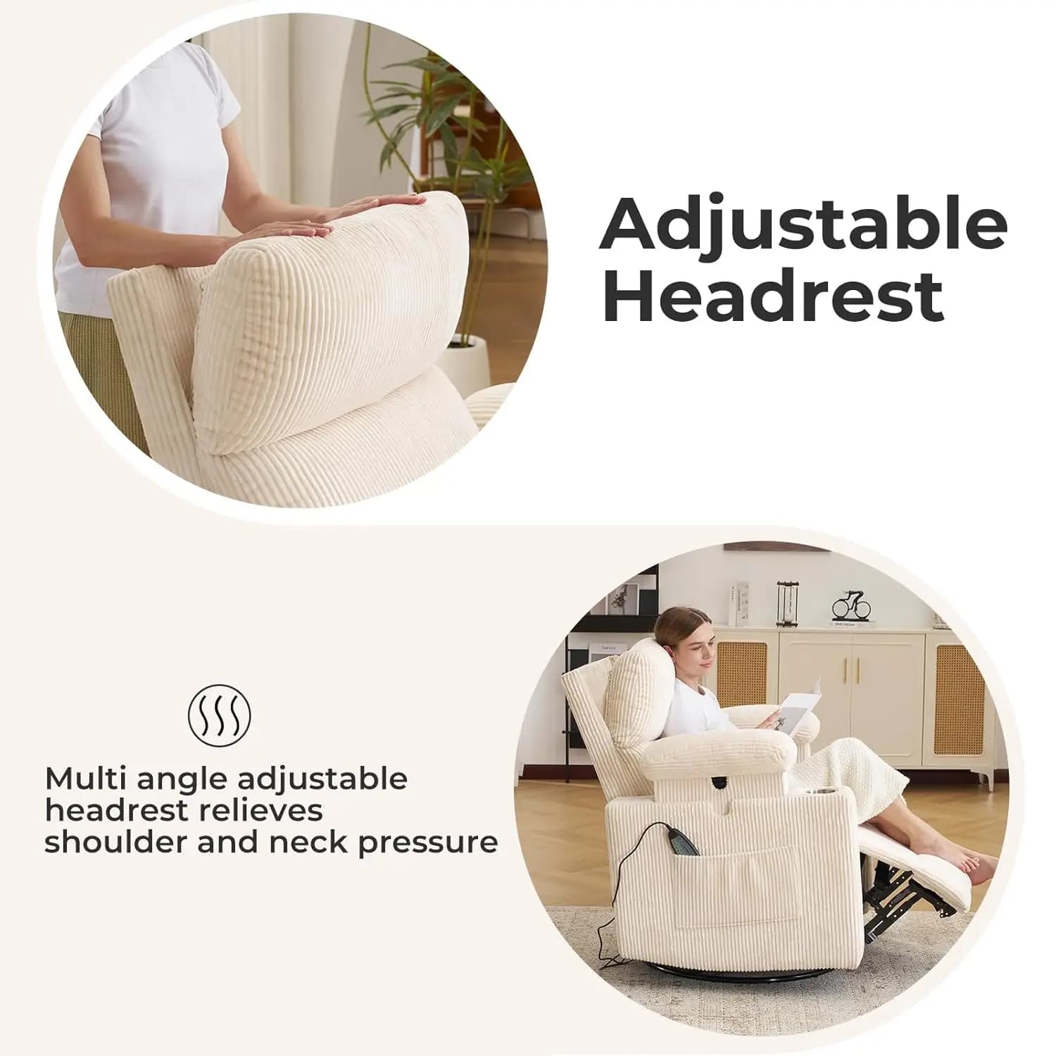 Fauteuil inclinable motorisé surdimensionné pivotant avec massage et chaleur, fauteuil inclinable pi