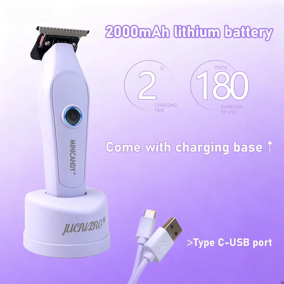 JUCAI MINICANDY JC08 tondeuse à cheveux pour hommes DLC moteur sans brosse zéro écart avec chargeur 