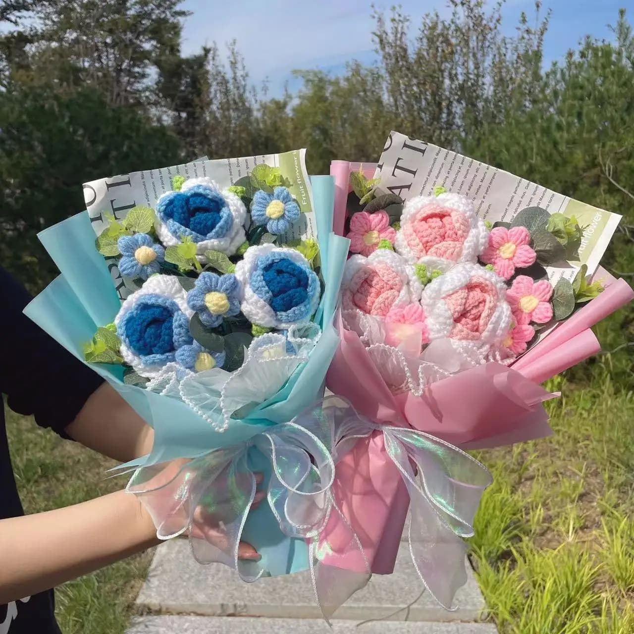 Fleurs tricotées finies tournesols crochet Bouquet créatif fleurs tricotées saint valentin fête des 