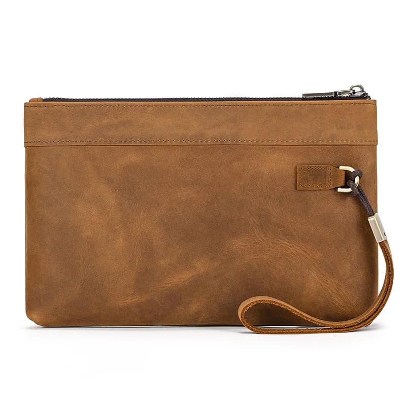 Sac à main Vintage RFID, brosse antivol, sac à main en peau de cheval fou, pochette pour hommes, sac