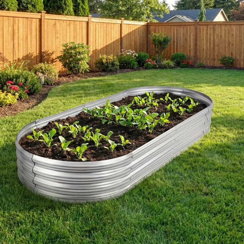 Grand bac de jardin surélevé ovale en acier galvanisé antirouille pour balcon, usage domestique, 4x2