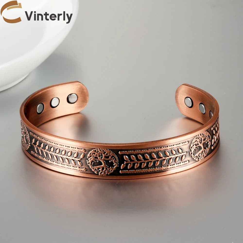 Bracelet en cuivre pur Vinterly Yggdrasil Viking bracelets magnétiques réglables soulagement de l'ar