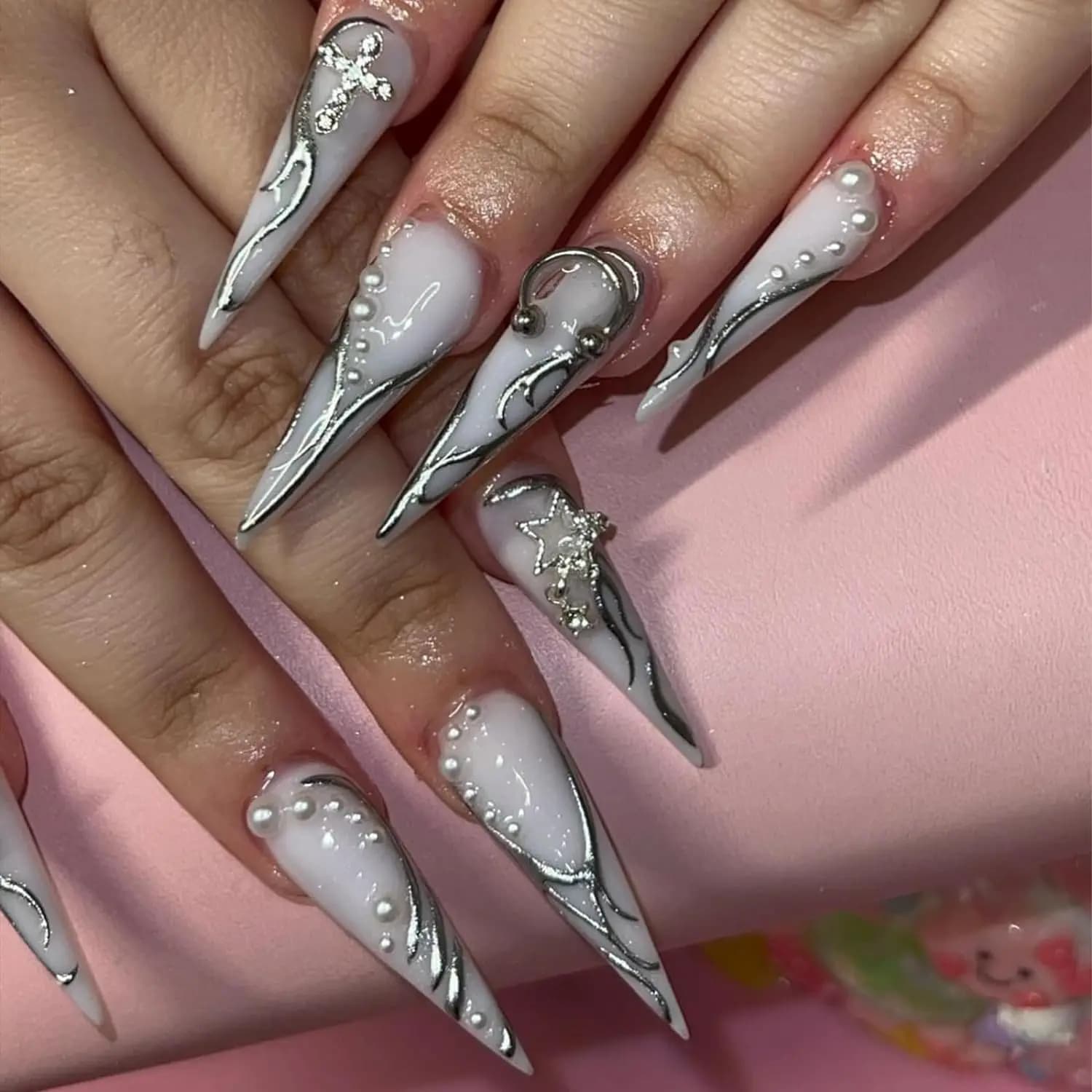 Breloques pour ongles en forme d'étoile, 110 pièces, décoration pour Nail Art en alliage, étoile arg